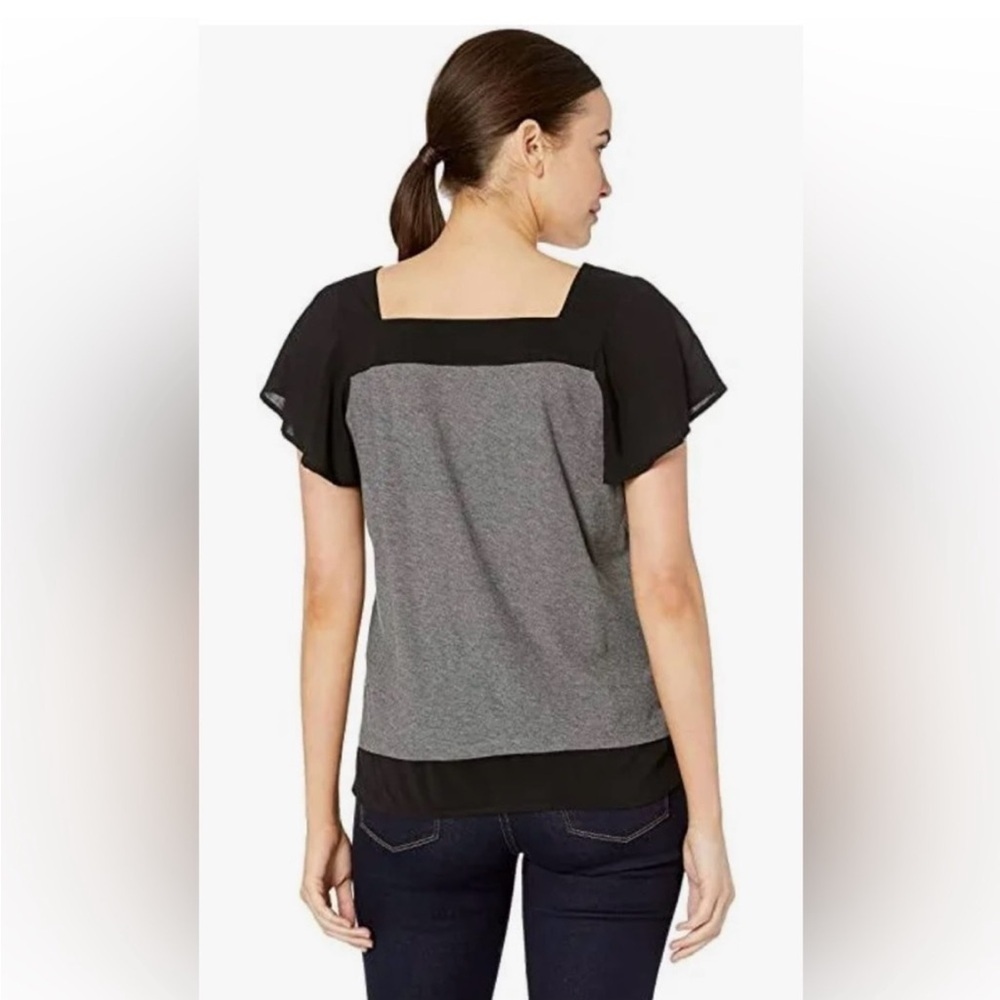 Vince Camuto Boxy Gray and Black Cap Sleeve Blouse Size L - Picture 2 of 11